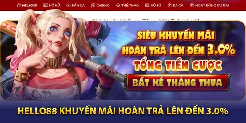 Sự kiện hoàn trả hấp dẫn áp dụng trong gói khuyến mãi HELLO88