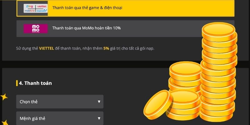 Hướng dẫn nạp bắn cá Long Vương qua thẻ